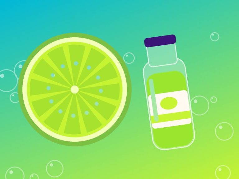 Illustration of fresh fruit and a juice bottle