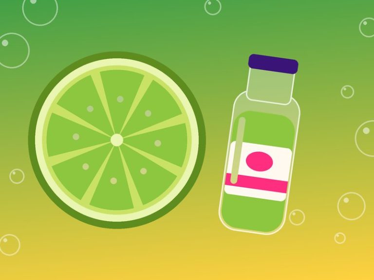 Illustration of fresh fruit and a juice bottle