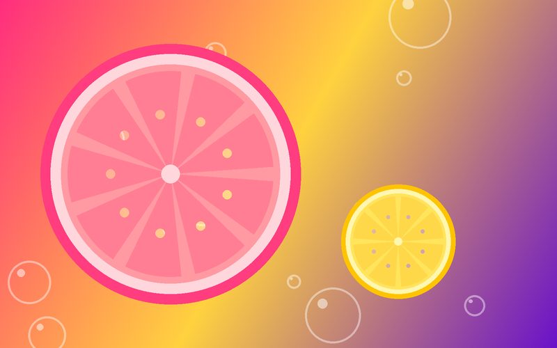 Illustration of fresh fruit and a juice bottle